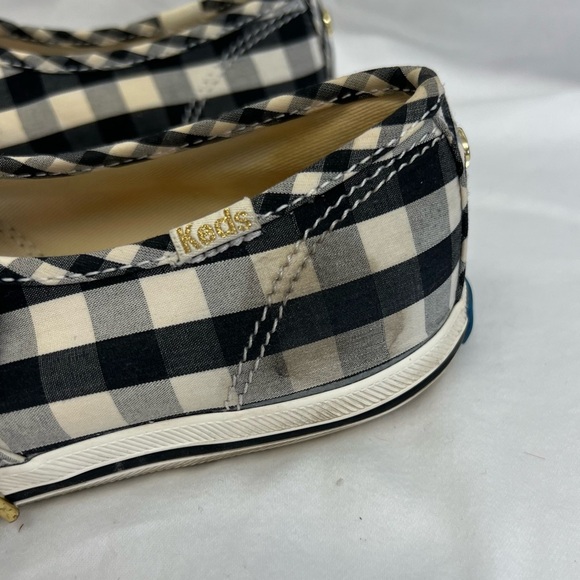 Kate Spade x Keds black and cream checkered tennis shoes with ribbon laces. - Picture 5 of 10